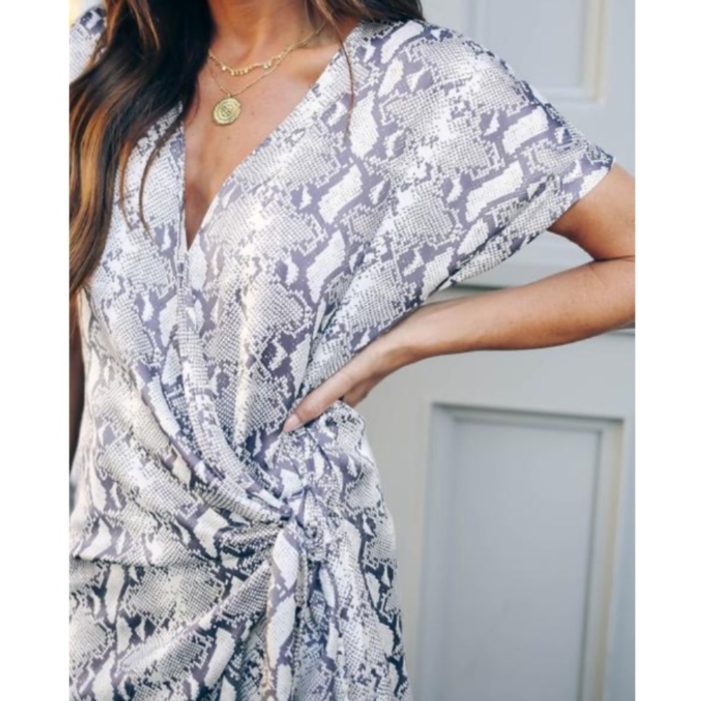 Vici Ximena Python Print Satin Wrap Short Sleeve … - image 6